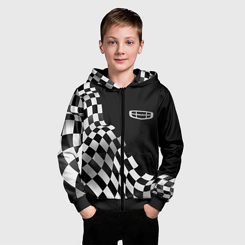 Детская толстовка на молнии Geely racing flag / 3D-Черный – фото 3