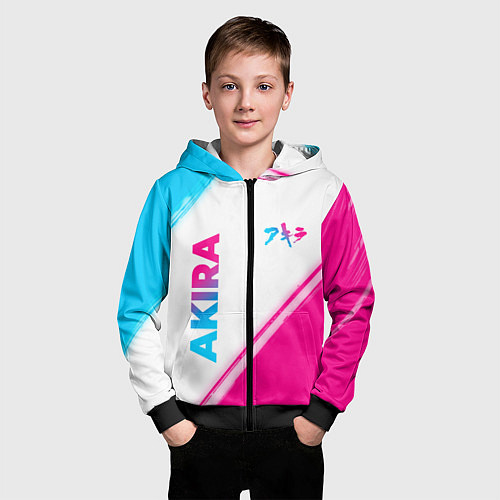 Детская толстовка на молнии Akira neon gradient style: надпись, символ / 3D-Черный – фото 3