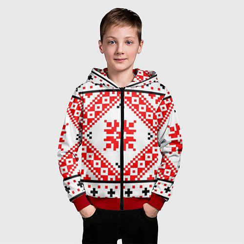 Детская толстовка на молнии Удмуртский стиль / 3D-Красный – фото 3