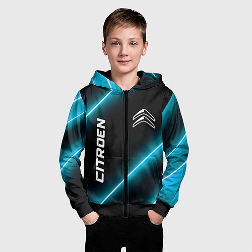 Детская толстовка на молнии Citroen неоновые лампы / 3D-Черный – фото 3