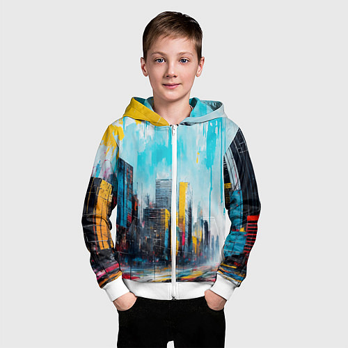 Детская толстовка на молнии Палитра города / 3D-Белый – фото 3