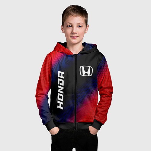 Детская толстовка на молнии Honda красный карбон / 3D-Черный – фото 3