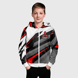 Толстовка на молнии детская Mitsubishi motors - красная линия, цвет: 3D-белый — фото 2