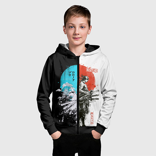 Детская толстовка на молнии Зоро в инверсии - One Piece / 3D-Черный – фото 3