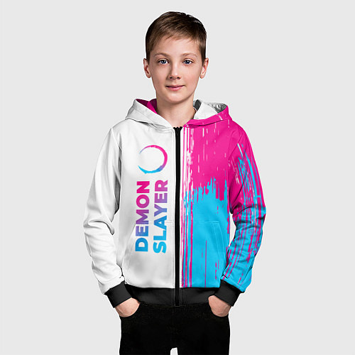 Детская толстовка на молнии Demon Slayer neon gradient style: по-вертикали / 3D-Черный – фото 3