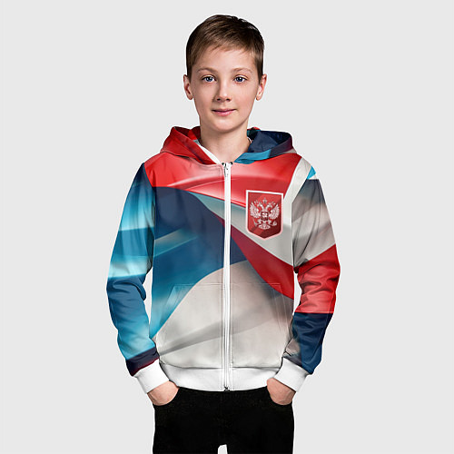 Детская толстовка на молнии Красный герб России / 3D-Белый – фото 3
