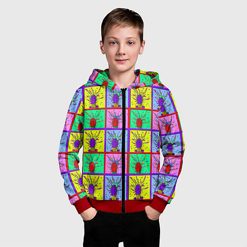 Детская толстовка на молнии Кактусы психодел / 3D-Красный – фото 3