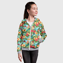 Толстовка на молнии детская Летние гавайские цветочки, цвет: 3D-меланж — фото 2