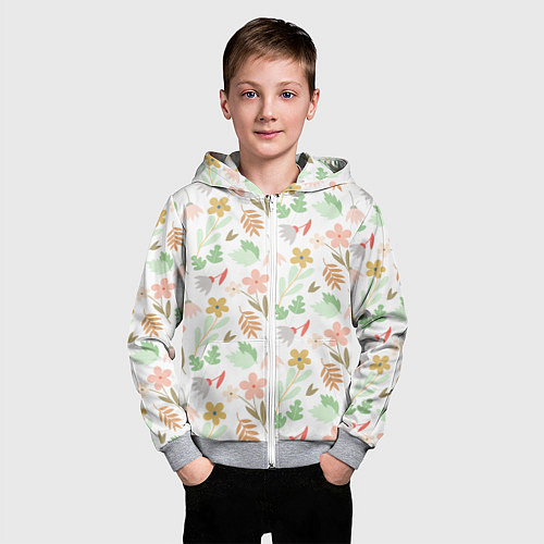 Детская толстовка на молнии Листики цветочки / 3D-Меланж – фото 3
