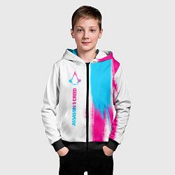 Толстовка на молнии детская Assassins Creed neon gradient style: по-вертикали, цвет: 3D-черный — фото 2