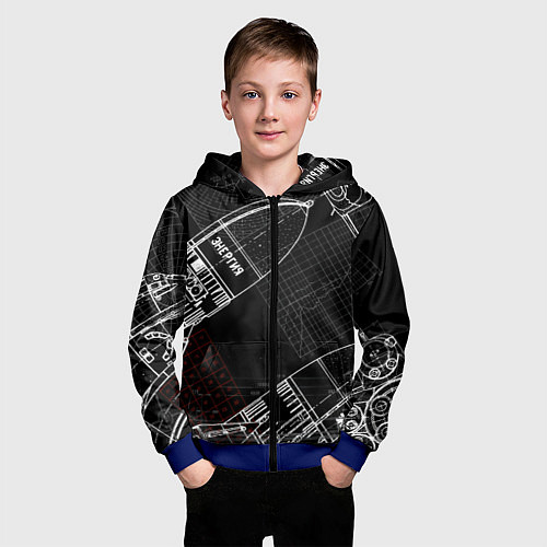 Детская толстовка на молнии Чертеж ракеты / 3D-Синий – фото 3