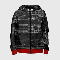 Толстовка на молнии детская Чертеж ракеты на чёрном фоне, цвет: 3D-красный