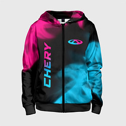 Толстовка на молнии детская Chery - neon gradient: надпись, символ, цвет: 3D-черный