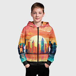 Толстовка на молнии детская Городской пейзаж на рассвете, цвет: 3D-черный — фото 2