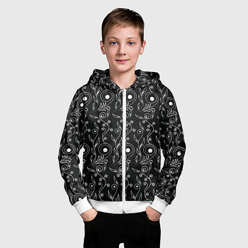 Детская толстовка на молнии Black style pattern / 3D-Белый – фото 3