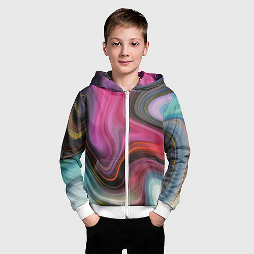 Детская толстовка на молнии Pink wave / 3D-Белый – фото 3