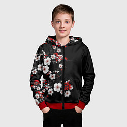Толстовка на молнии детская Белая и красная сакура - цветение, цвет: 3D-красный — фото 2