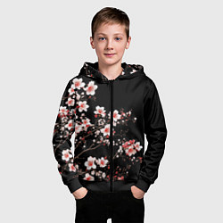 Толстовка на молнии детская Цветущая сакура - белые и красные, цвет: 3D-черный — фото 2
