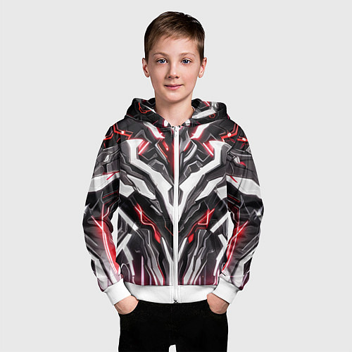 Детская толстовка на молнии Неоновая кибер броня красная / 3D-Белый – фото 3