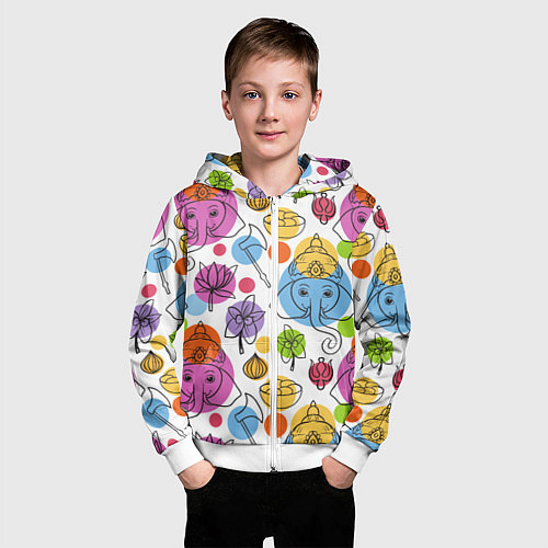 Детская толстовка на молнии Индийские слоники / 3D-Белый – фото 3