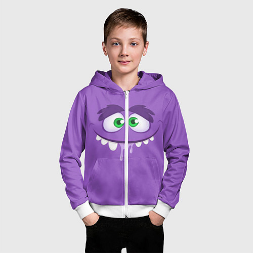 Детская толстовка на молнии Глупое лицо монстра / 3D-Белый – фото 3