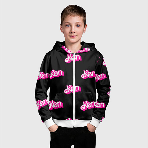 Детская толстовка на молнии Логотип Кен - патерн / 3D-Белый – фото 3