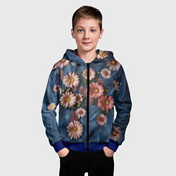 Толстовка на молнии детская Хризантемы на джинсе, цвет: 3D-синий — фото 2