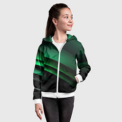 Толстовка на молнии детская Черно зеленые полосы, цвет: 3D-белый — фото 2