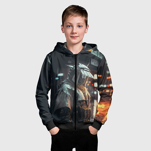 Детская толстовка на молнии Футуристический самурай / 3D-Черный – фото 3