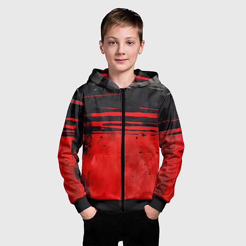 Детская толстовка на молнии Black red texture / 3D-Черный – фото 3