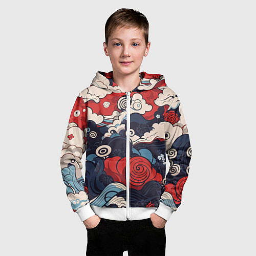 Детская толстовка на молнии Узоры в Японском стиле / 3D-Белый – фото 3