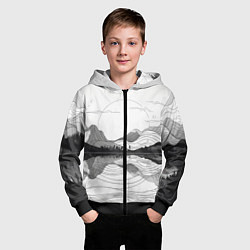 Толстовка на молнии детская Минималистичный пейзаж чб, цвет: 3D-черный — фото 2