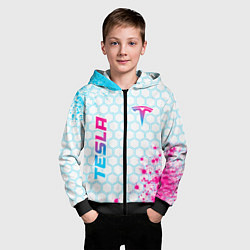 Толстовка на молнии детская Tesla neon gradient style: надпись, символ, цвет: 3D-черный — фото 2