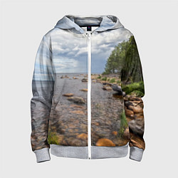 Толстовка на молнии детская Лодка на Ладоге, цвет: 3D-меланж