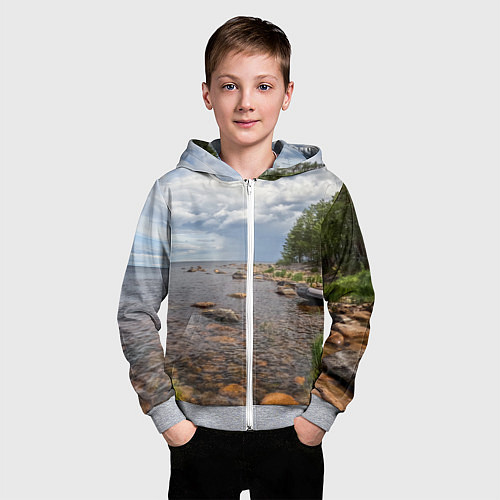Детская толстовка на молнии Лодка на Ладоге / 3D-Меланж – фото 3