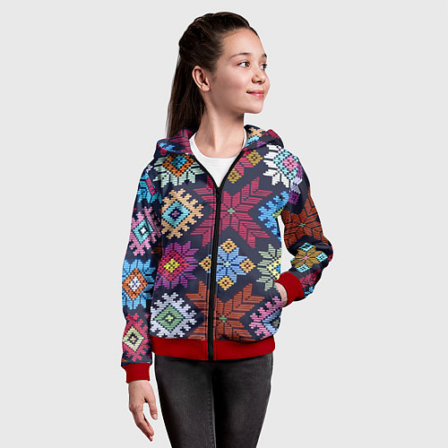 Детская толстовка на молнии Орнамент удмуртский / 3D-Красный – фото 4