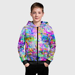 Толстовка на молнии детская Яркий неоновый абстрактный Glitch, цвет: 3D-черный — фото 2