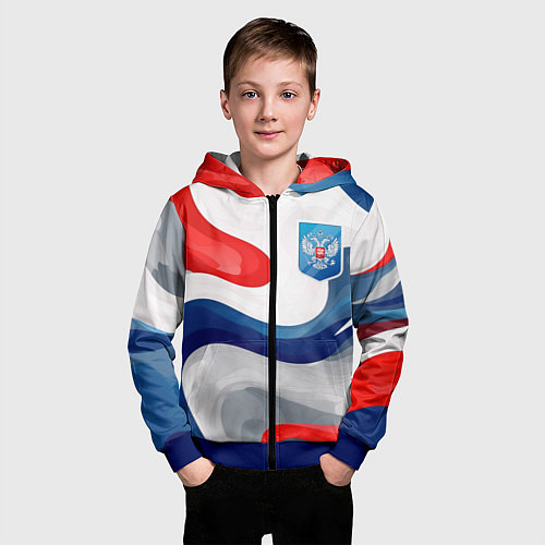 Детская толстовка на молнии Герб России триколор / 3D-Синий – фото 3