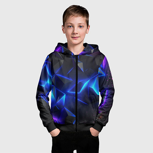 Детская толстовка на молнии Blue dark neon / 3D-Черный – фото 3