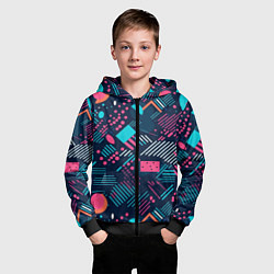 Толстовка на молнии детская Абстракция синяя паттерн, цвет: 3D-черный — фото 2