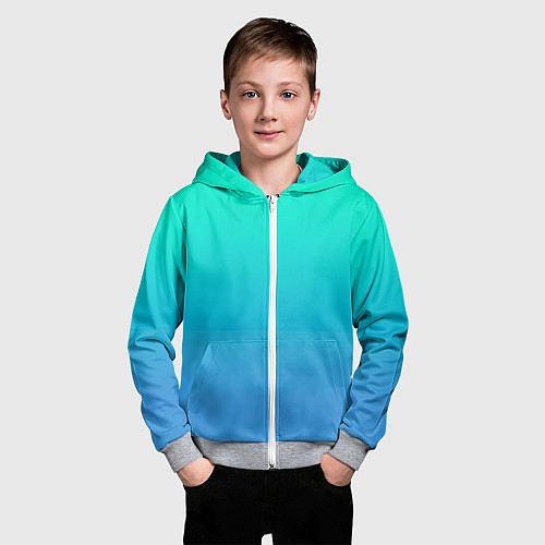 Детская толстовка на молнии Градиент сине-зелёный светлый / 3D-Меланж – фото 3