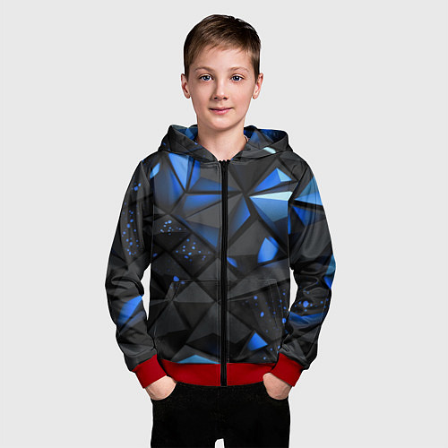 Детская толстовка на молнии Blue black texture / 3D-Красный – фото 3