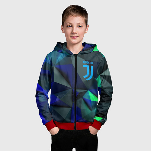 Детская толстовка на молнии Juventus blue abstract logo / 3D-Красный – фото 3