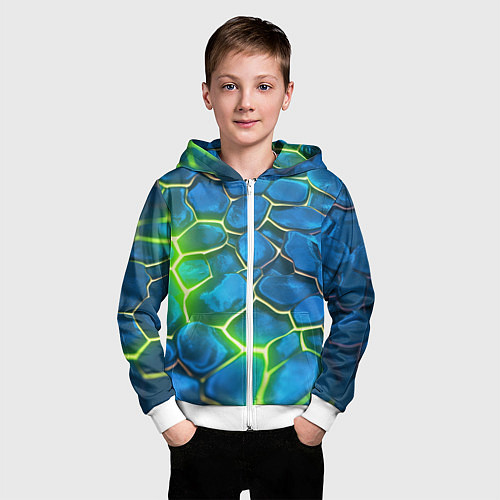 Детская толстовка на молнии Green blue neon / 3D-Белый – фото 3