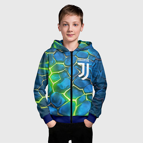 Детская толстовка на молнии Juventus blue green neon / 3D-Синий – фото 3