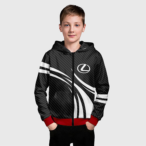 Детская толстовка на молнии Lexus - carbon line / 3D-Красный – фото 3