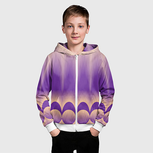 Детская толстовка на молнии Фиолетовый градиент в полоску / 3D-Белый – фото 3