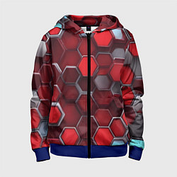 Толстовка на молнии детская Cyber hexagon red, цвет: 3D-синий