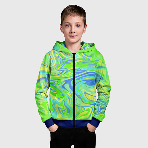 Детская толстовка на молнии Неоновая абстракция волны / 3D-Синий – фото 3