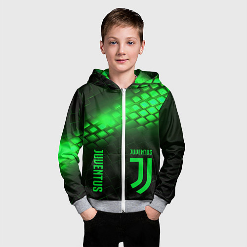 Детская толстовка на молнии Juventus green logo neon / 3D-Меланж – фото 3